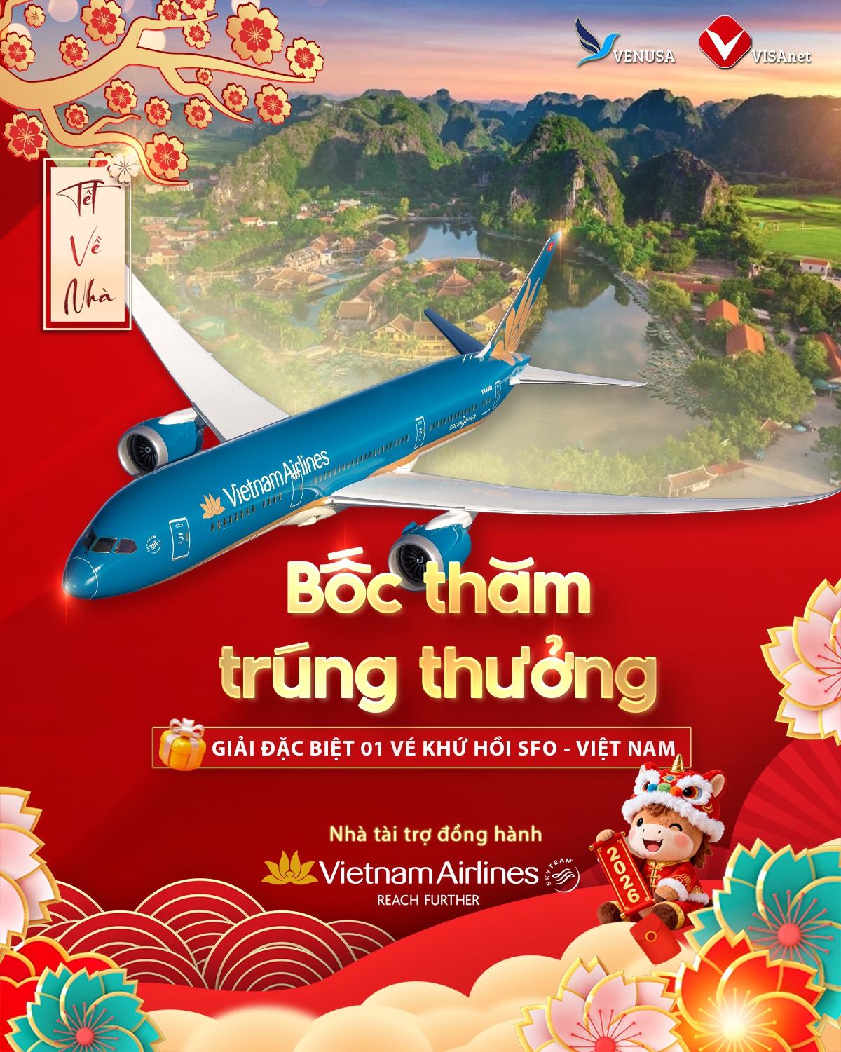 Tết về nhà 6 - Vietnam Airlines: Chương trình bốc thăm trúng vé khứ hồi SFO-SGN